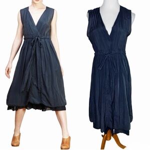 CP Shades Julia Dress Size Medium Navy Silk Cotton Sleeveless Tie Waist Layered